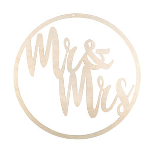 Couron  bois "MretMrs"  FSC MixCred  ø30cm  nature  à suspendre  boîte 1 pce.