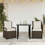 vidaXL Ensemble à manger de jardin 3 Pièces et coussins marron poly rotin