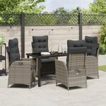 vidaXL Ensemble de Salle à Manger de Jardin de 5 Pièces avec Coussins Gris Rattan Poly