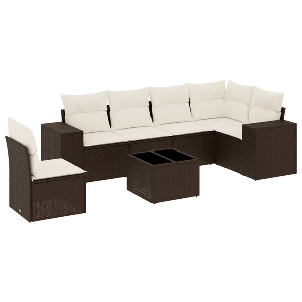 vidaXL Salon de jardin avec coussins 7 Pièces marron résine tressée