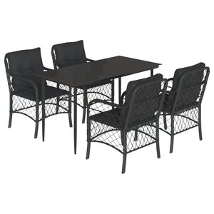 vidaXL Ensemble à manger de jardin coussins 5Pièces Noir Résine tressée