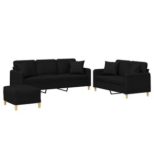 vidaXL Ensemble de canapés 3 Pièces avec coussins noir tissu