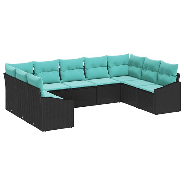 vidaXL Ensemble de Canapés avec coussin 9 Pièces Noir polyrotin
