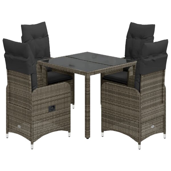 vidaXL Ensemble de bistro de jardin 5 Pièces coussins gris poly rotin