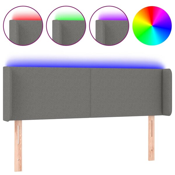 vidaXL Tête de lit à LED Gris foncé 147x16x78/88 cm Tissu