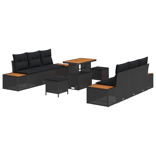 vidaXL Ensemble de canapé de jardin avec coussin 9 Pièces Noir