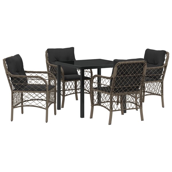 vidaXL Ensemble de 5 Chaises de Salle à Manger de Jardin avec Coussins Gris Poly Rattan