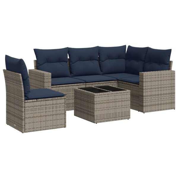 vidaXL Salon de jardin 6 Pièces avec coussins gris résine tressée
