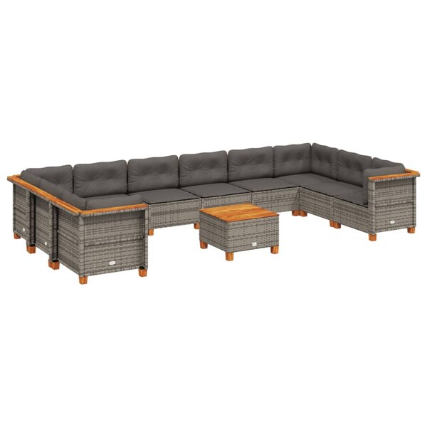 vidaXL Salon de jardin 11 Pièces avec coussins gris résine tressée