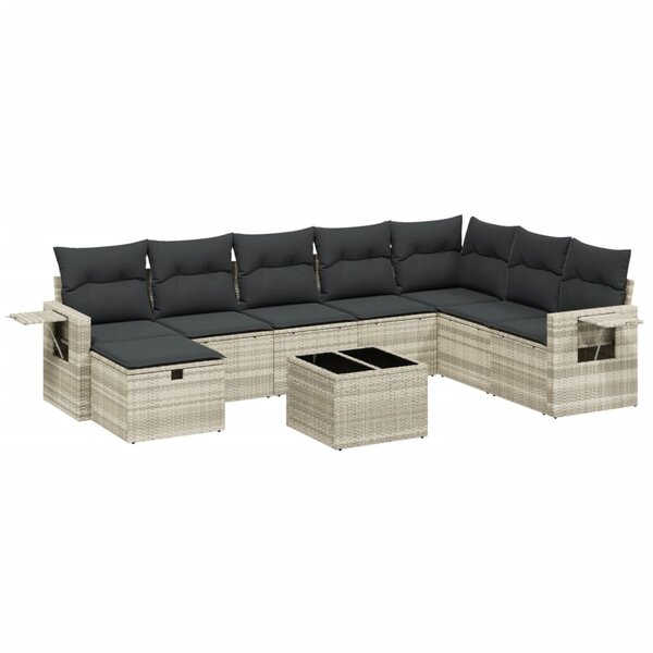 vidaXL Salon de jardin 9 Pièces avec coussins gris clair résine tressée