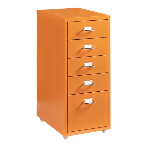 Caisson de bureau armoire meuble de rangement à roulettes avec 5 tiroirs 69 x 28 x 41 cm orange 03_0009103