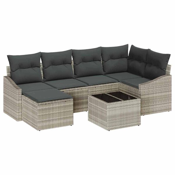vidaXL Ensemble de canapé de jardin 7 Pièces Gris clair Poly rotin