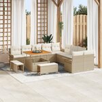 Ensemble de canapé de jardin de 13 pièces avec coussins beige poly rattan acacia