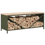 vidaXL Étagère à bois de chauffage avec plateau en bois vert olive