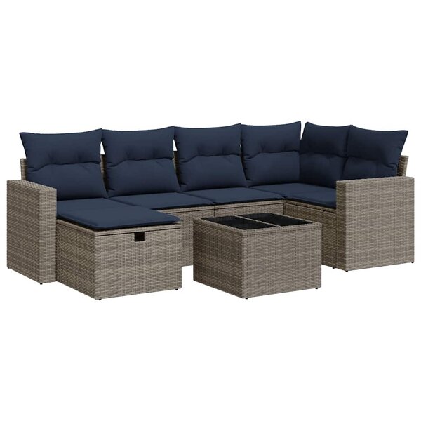 vidaXL Salon de jardin avec coussins 7 Pièces gris résine tressée