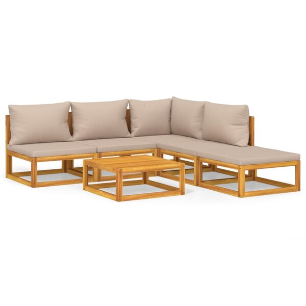 vidaXL Salon de jardin 6 Pièces avec coussins taupe bois massif