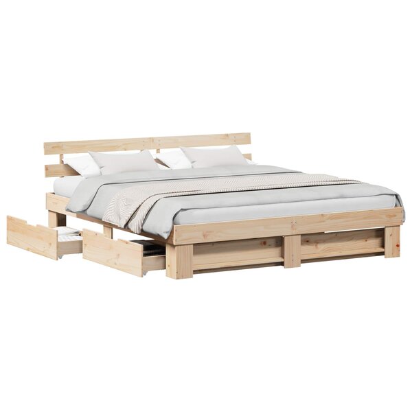 vidaXL Cadre de lit avec tête de lit Marron 200 x 200 cm Pin massif