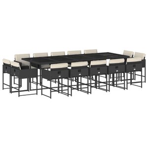 vidaXL Ensemble à manger de jardin 15 Pièces coussins noir résine tressée