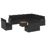 vidaXL Salon de jardin avec coussins 13 Pièces noir résine tressée