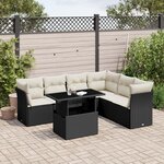 vidaXL Salon de jardin 7 Pièces avec coussins noir résine tressée