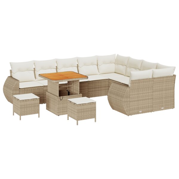 vidaXL Ensemble de Sofa de Jardin 12 Pièces avec Coussins Beige Rotin Poly Acacia