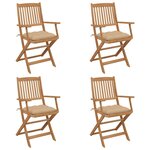 vidaXL Chaises pliables de jardin 4 Pièces avec coussins Bois d'acacia