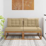 vidaXL Sofa de milieu extérieur avec coussin 2 Pièce Naturel
