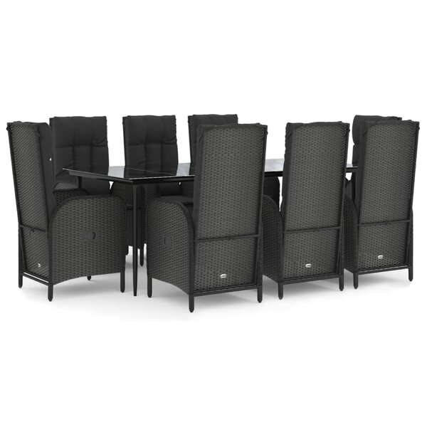 vidaXL Ensemble à manger jardin 9Pièces et coussins noir résine tressée