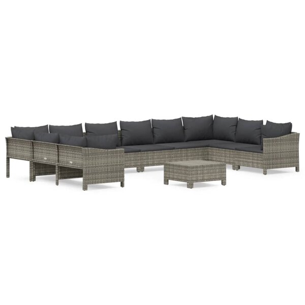 vidaXL Salon de jardin 11 Pièces avec coussins Gris Résine tressée