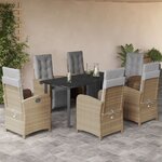vidaXL Ensemble à manger de jardin et coussins 7 Pièces beige poly rotin
