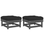 vidaXL Repose-pieds de jardin coussins lot de 2 gris bois pin massif