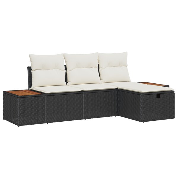 vidaXL Ensemble de 4 canapés de jardin avec coussins noir en rotin