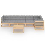 Salon de jardin meuble d'extérieur ensemble de mobilier 7 pièces avec coussins bois de pin massif 02_0017124