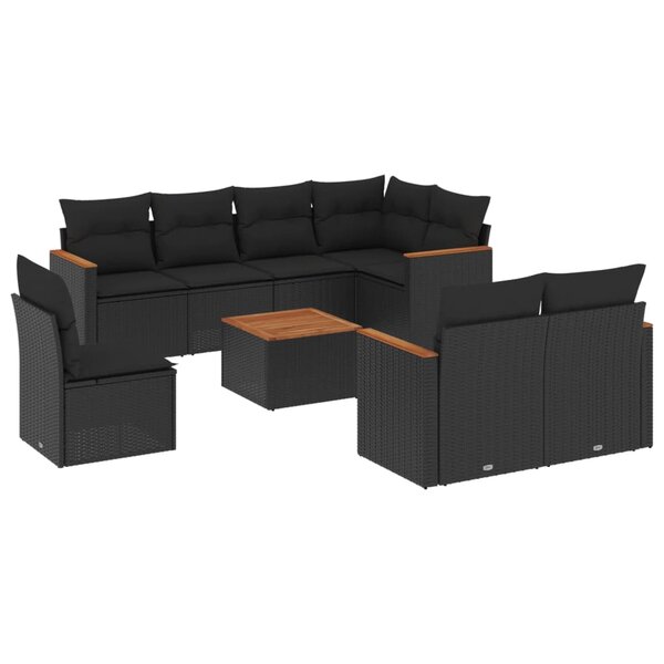 vidaXL Salon de jardin 9 Pièces avec coussins noir résine tressée