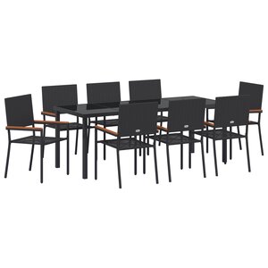 vidaXL Ensemble de Salle à Manger de Jardin de 9 Pièces Noir Rattan Synthétique