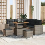 Set de 8 Pièces de Canapé de Jardin avec Coussins Gris Poly Rotin Acacia