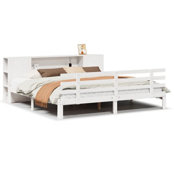 vidaXL Lit bibliothèque sans matelas blanc 200x200 cm bois pin massif