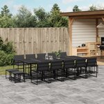 vidaXL Ensemble à manger de jardin avec coussins 15 Pièces noir textilène