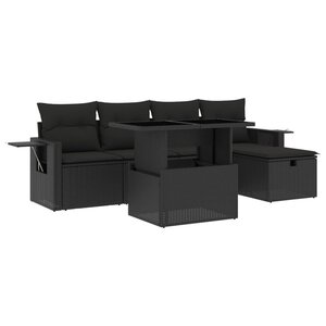vidaXL Salon de jardin 6 Pièces avec coussins noir résine tressée