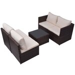vidaXL Salon de jardin 5 Pièces avec coussins Résine tressée Marron