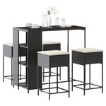 vidaXL Ensemble de bar de jardin 5 Pièces avec coussins noir poly rotin