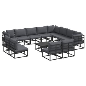 vidaXL Ensemble de canapé de jardin avec coussin 13 Pièces Noir Aluminium