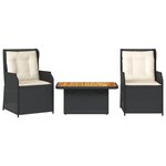 vidaXL Salon de jardin 3 Pièces avec coussins Noir Résine tressée