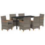 vidaXL Set de salle à manger de jardin 7 pièces avec coussins gris en rotin synthétique