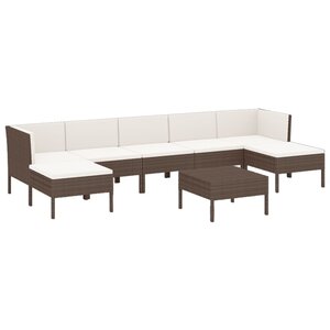 Salon de jardin meuble d'extérieur ensemble de mobilier 8 pièces avec coussins résine tressée marron 02_0017723
