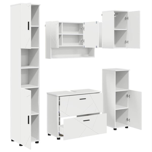 vidaXL Ensemble de mobilier de salle de bain avec tiroir 5 Pièces Blanc