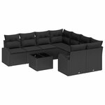 vidaXL Ensemble de Canapés avec coussin 9 Pièces Noir polyrotin