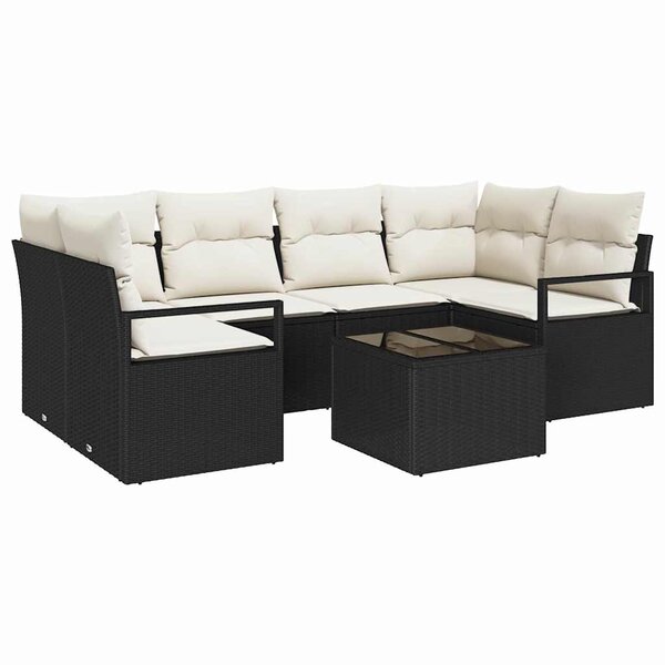 vidaXL Ensemble de canapé de jardin avec coussin 7 Pièces Noir et Crème
