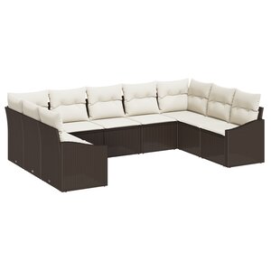 vidaXL Ensemble de Dîner de Jardin de 9 Pièces avec Coussins en Rattan Brun
