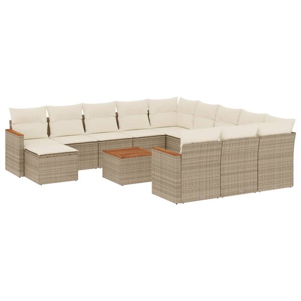vidaXL Salon de jardin avec coussins 13 Pièces beige résine tressée